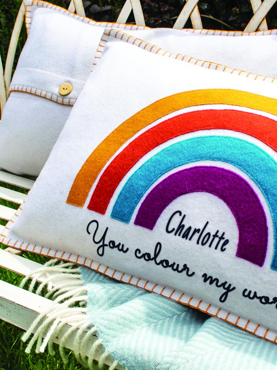 Personalised Handmade Felt Rainbow Cushion